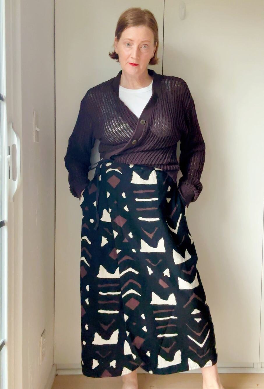 Vintage Cotton Wrap Skirt India Abstract Ethnic Print Size L Boho wearable srt
